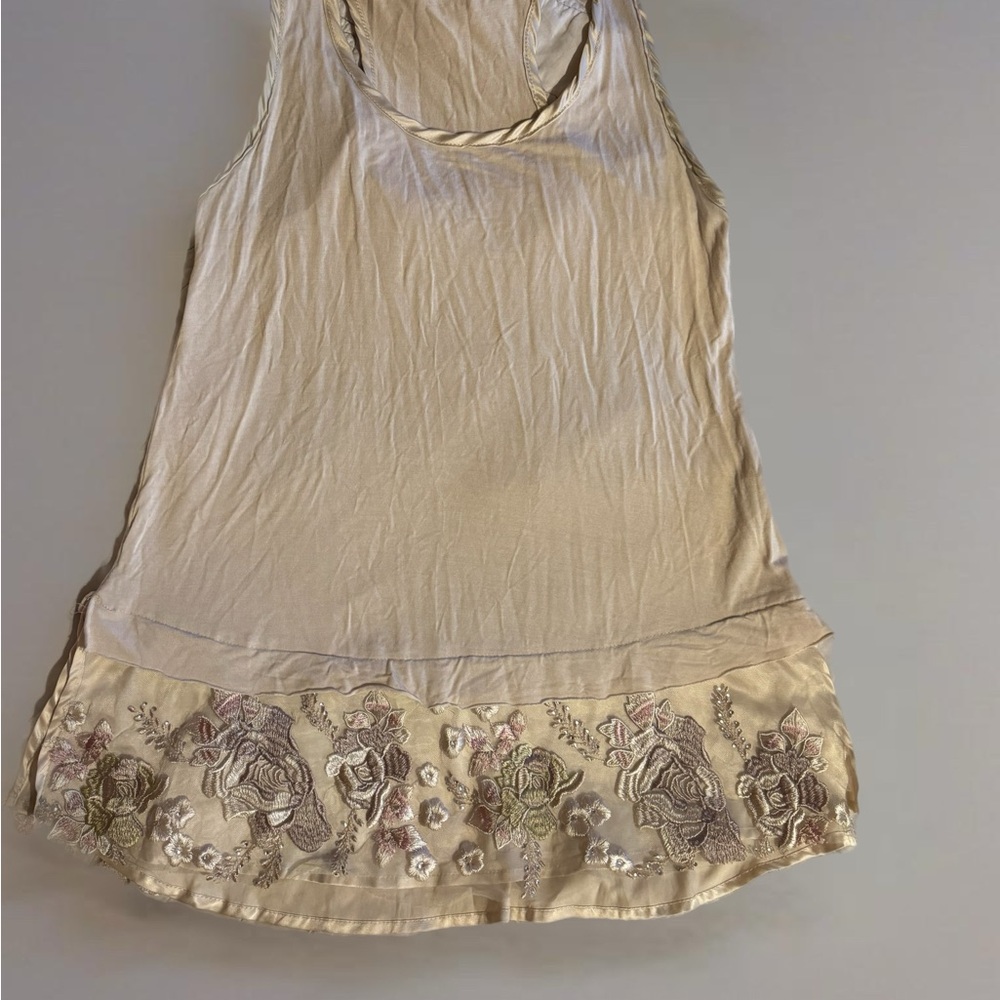 Beige Sleeveless Top with Floral Embroidery
